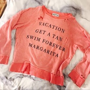 Wildfox coral graphic destroyed sweater L